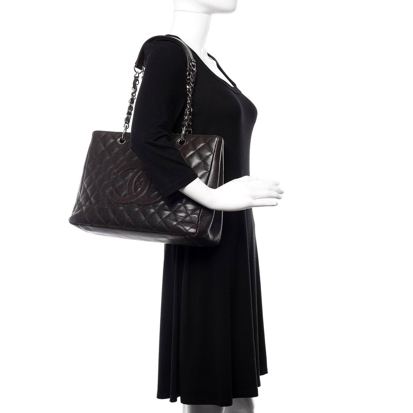 Caviar Quilted Grand Shopping Tote GST Dark Brown