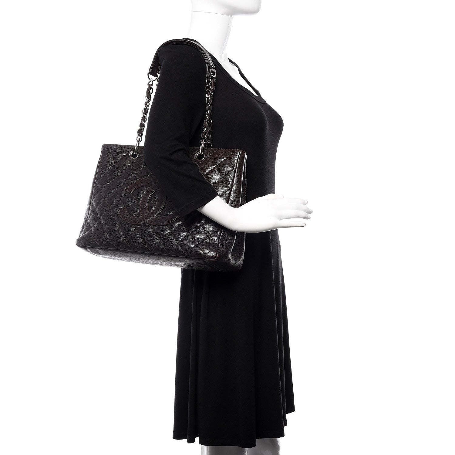 Chanel Caviar Quilted Grand Shopping Tote GST Dark Brown 2 of 19