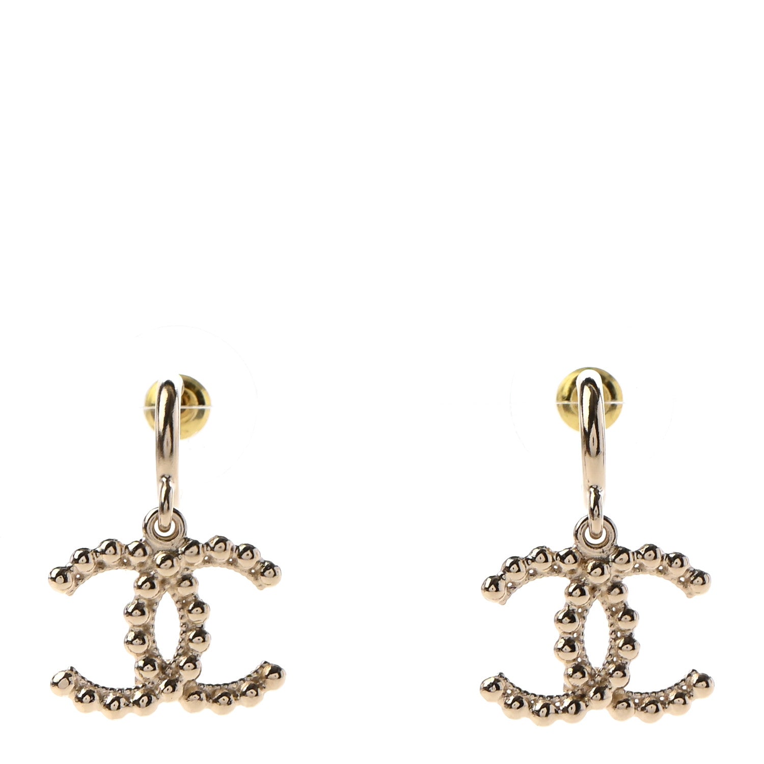 Chanel Metal Bead CC Drop Earrings Gold 1 of 4