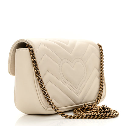 Gucci Calfskin Matelasse Super Mini GG Marmont Shoulder Bag White 3 of 11