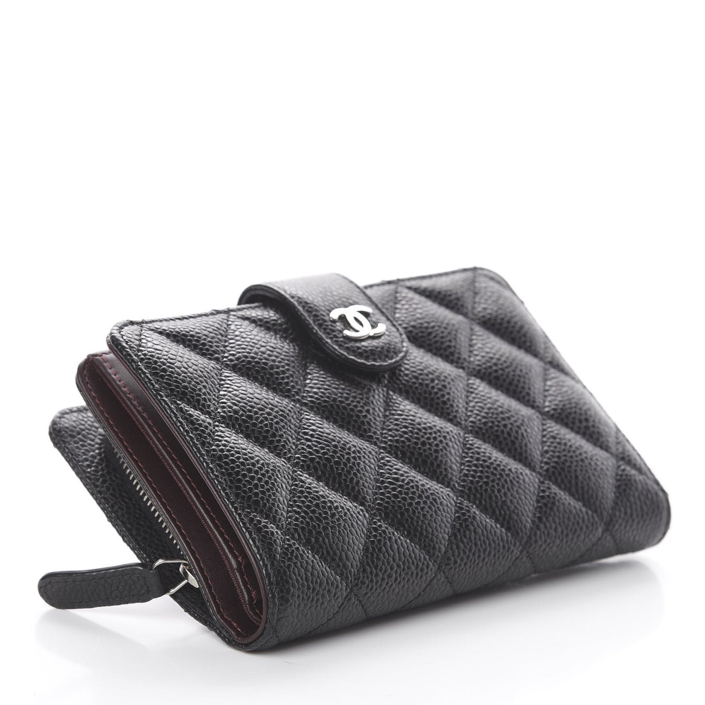 Caviar Quilted Zipped Pocket Wallet Black