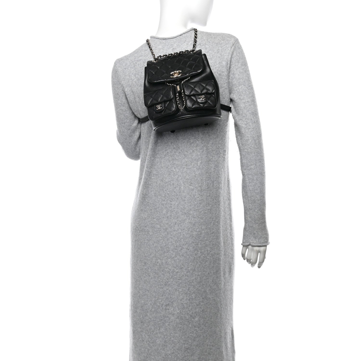 Chanel Shiny Caviar Quilted Medium Duma Pockets Drawstring Backpack Black 2 of 11