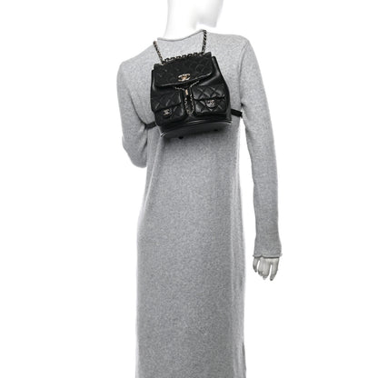 Chanel Shiny Caviar Quilted Medium Duma Pockets Drawstring Backpack Black 2 of 11