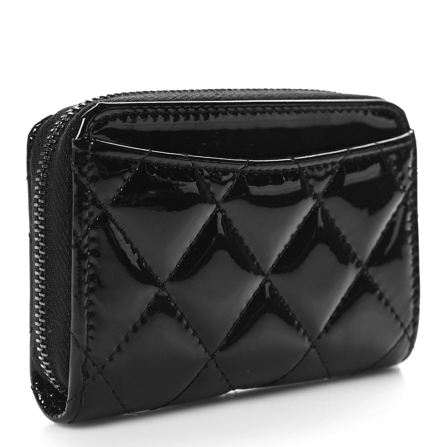 Chanel Patent Calfskin Quilted Zip Coin Purse Wallet So Black 3 of 8