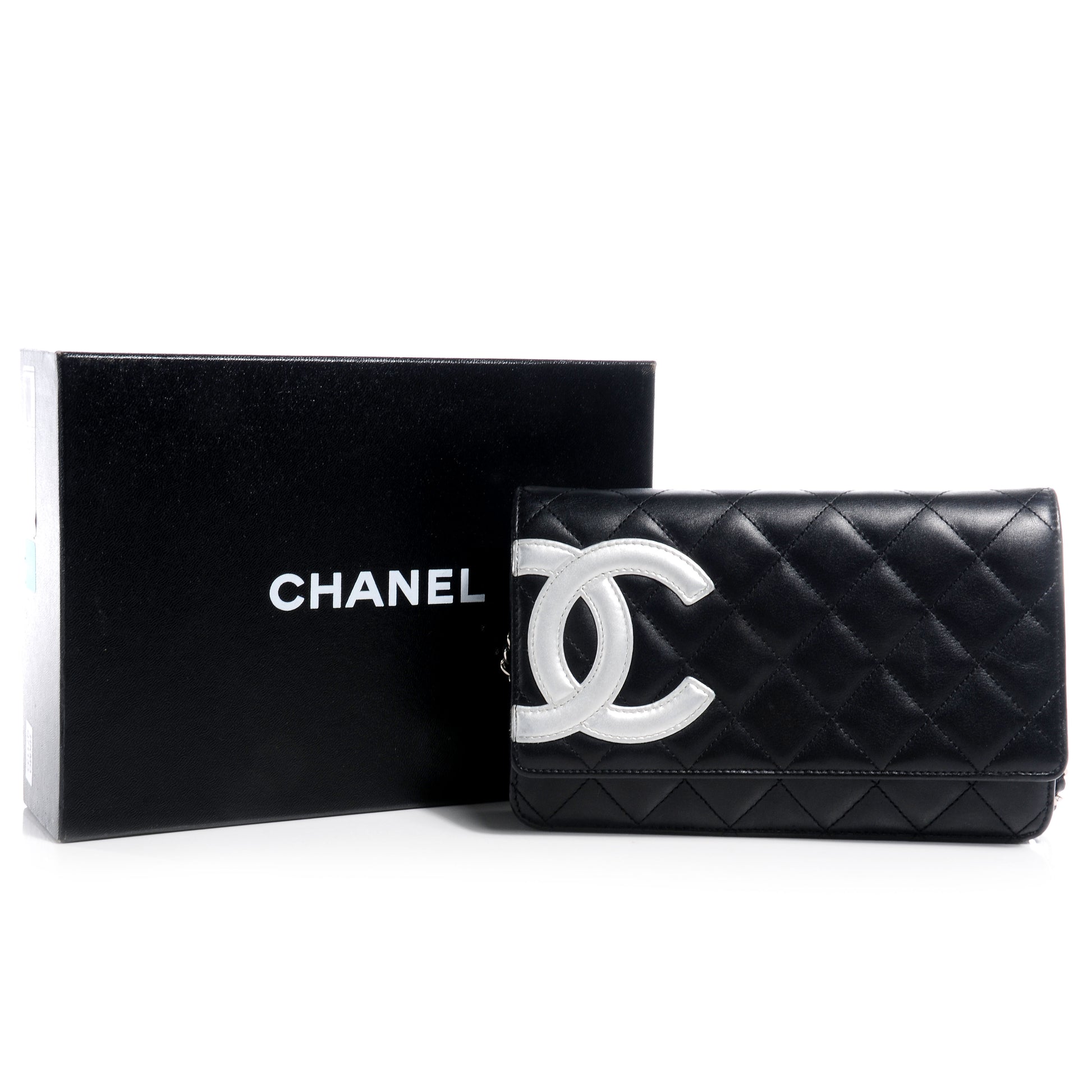 Chanel Leather Quilted Cambon Wallet on Chain WOC Black Silver 8 of 8