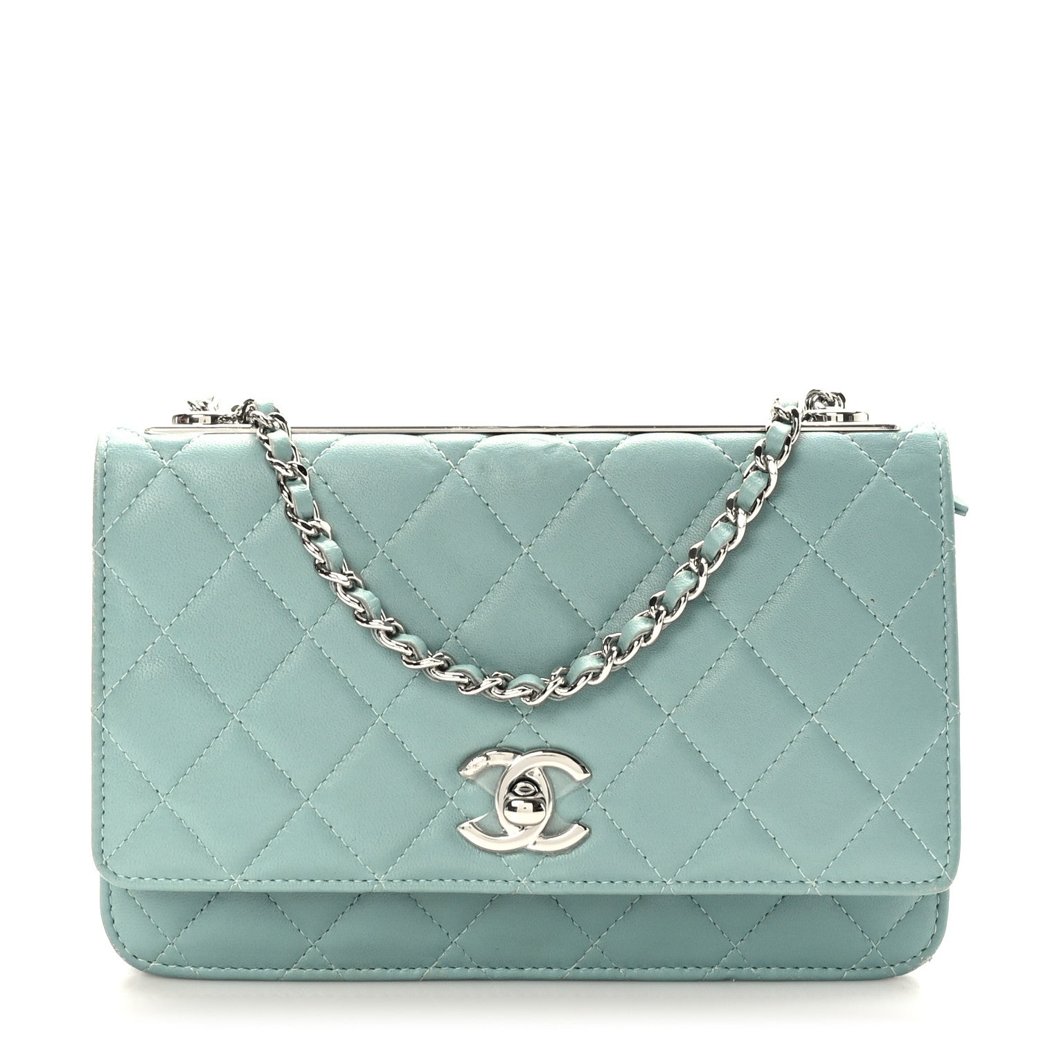 Chanel Lambskin Quilted Trendy CC Wallet On Chain WOC Light Blue 1 of 9