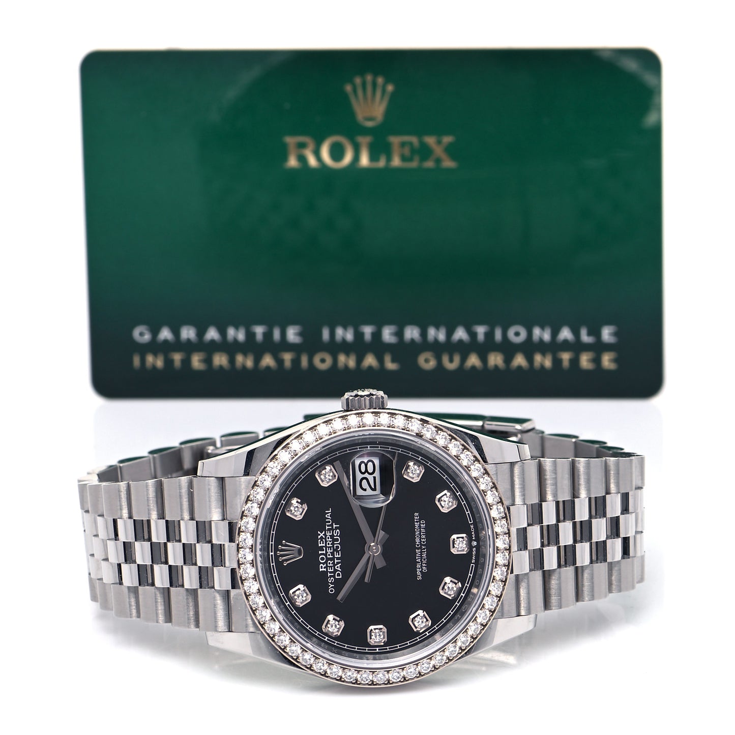 Stainless Steel 18K White Gold Diamond 36mm Oyster Perpetual Datejust Watch Black 126284RBR