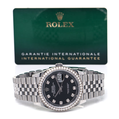 Rolex Stainless Steel 18K White Gold Diamond 36mm Oyster Perpetual Datejust Watch Black 126284RBR 5 of 5