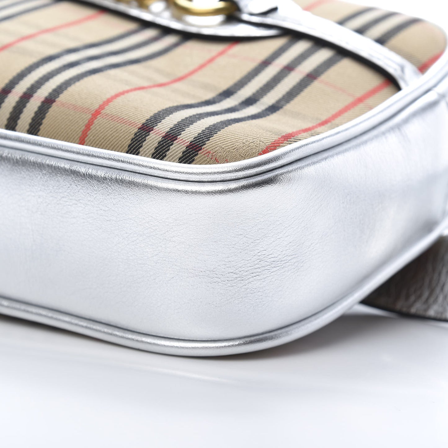 Metallic Smooth Calfskin 1983 Knight Check Link Bum Bag Silver