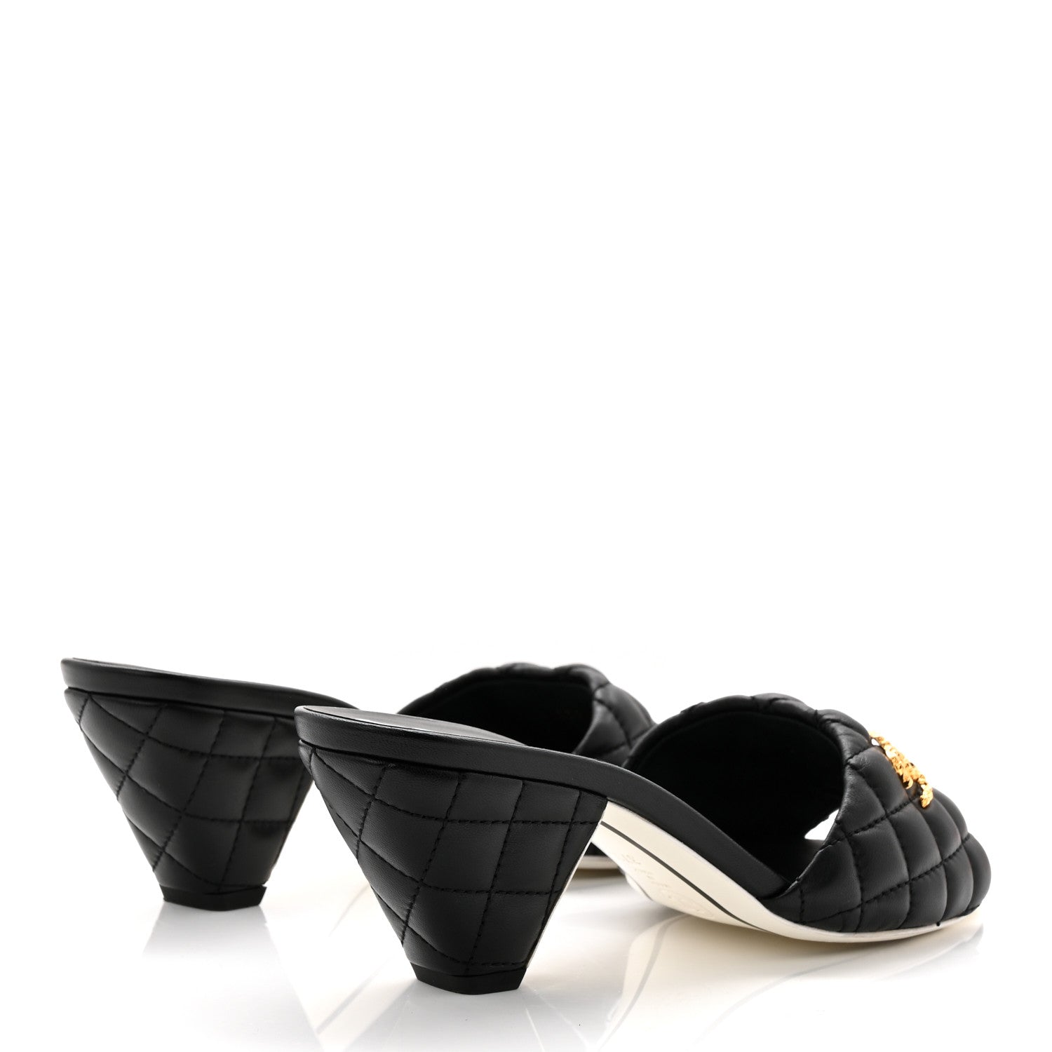 Chanel Lambskin Quilted Textured CC Mules 37.5 Black 5 of 10