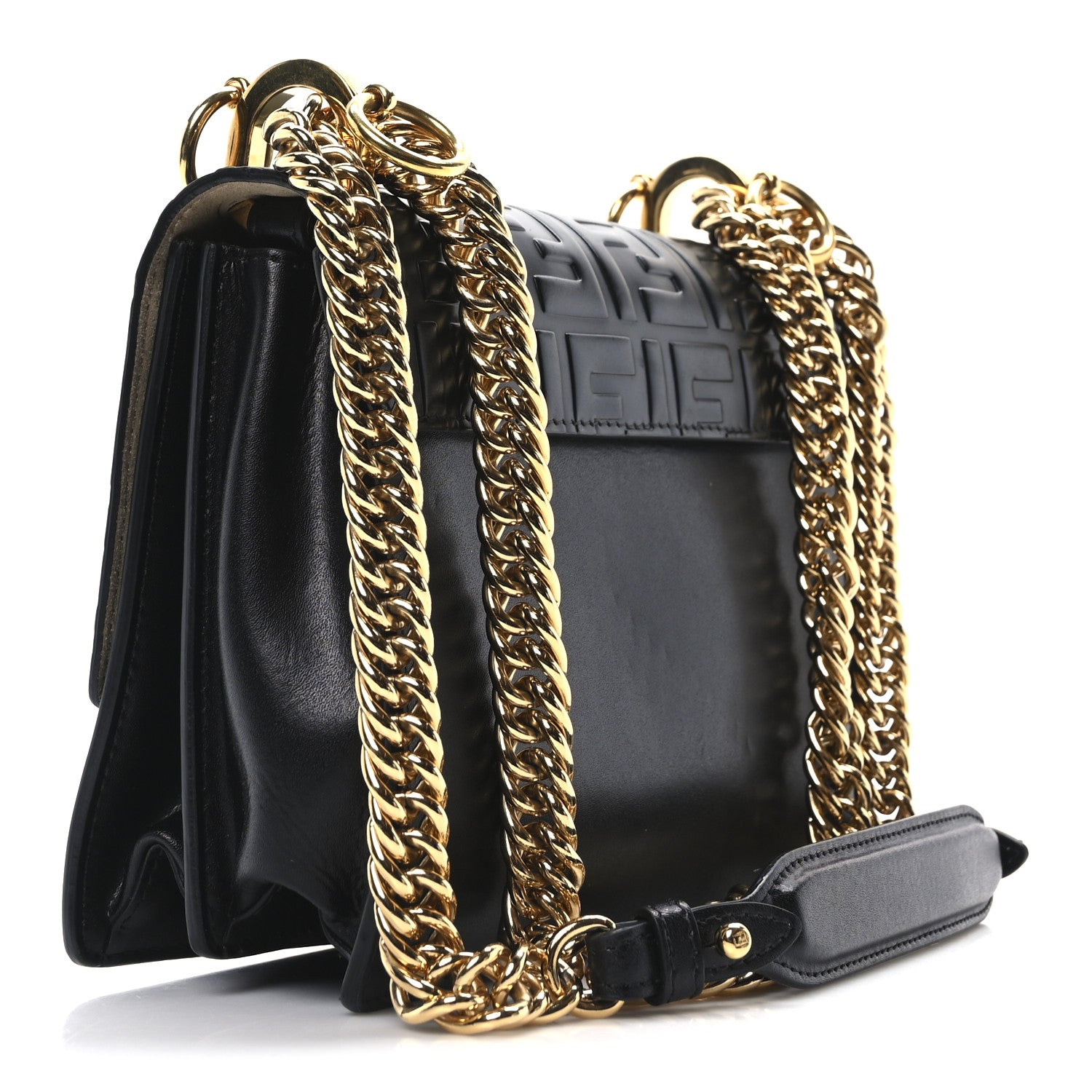 Fendi Vitello Liberty FF 1974 Embossed Small Kan I Shoulder Bag Black 3 of 10