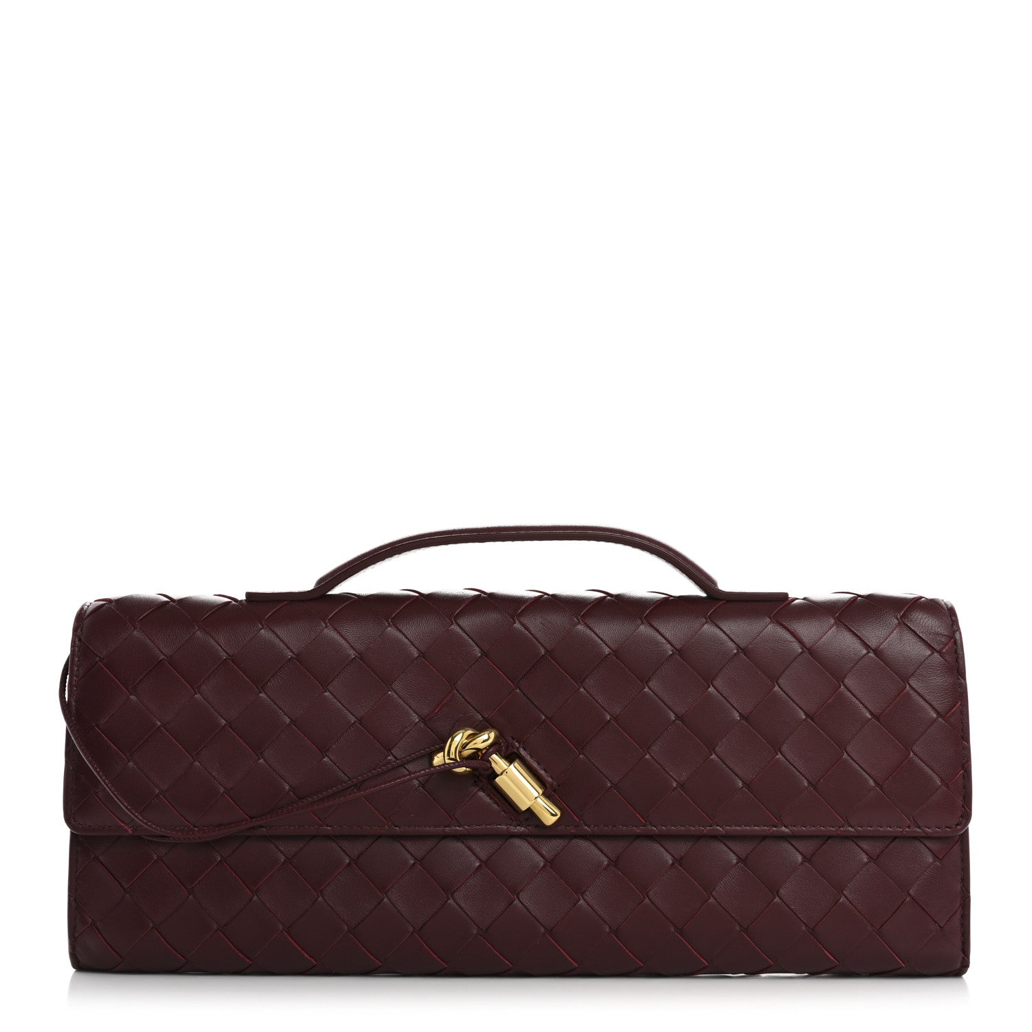 Bottega Veneta Nappa Intrecciato Long Andiamo Top Handle Clutch Barolo 1 of 9