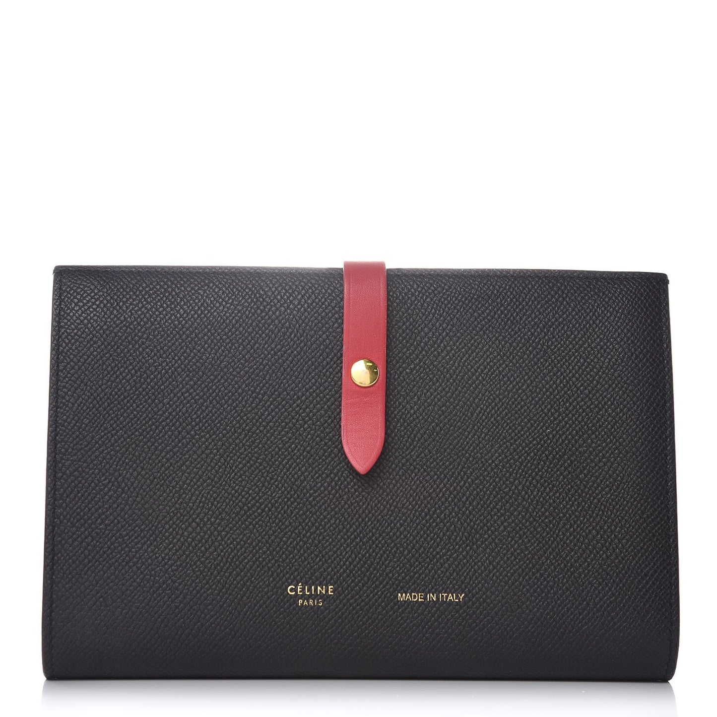 Grained Calfskin Large Multifunction Strap Wallet Black