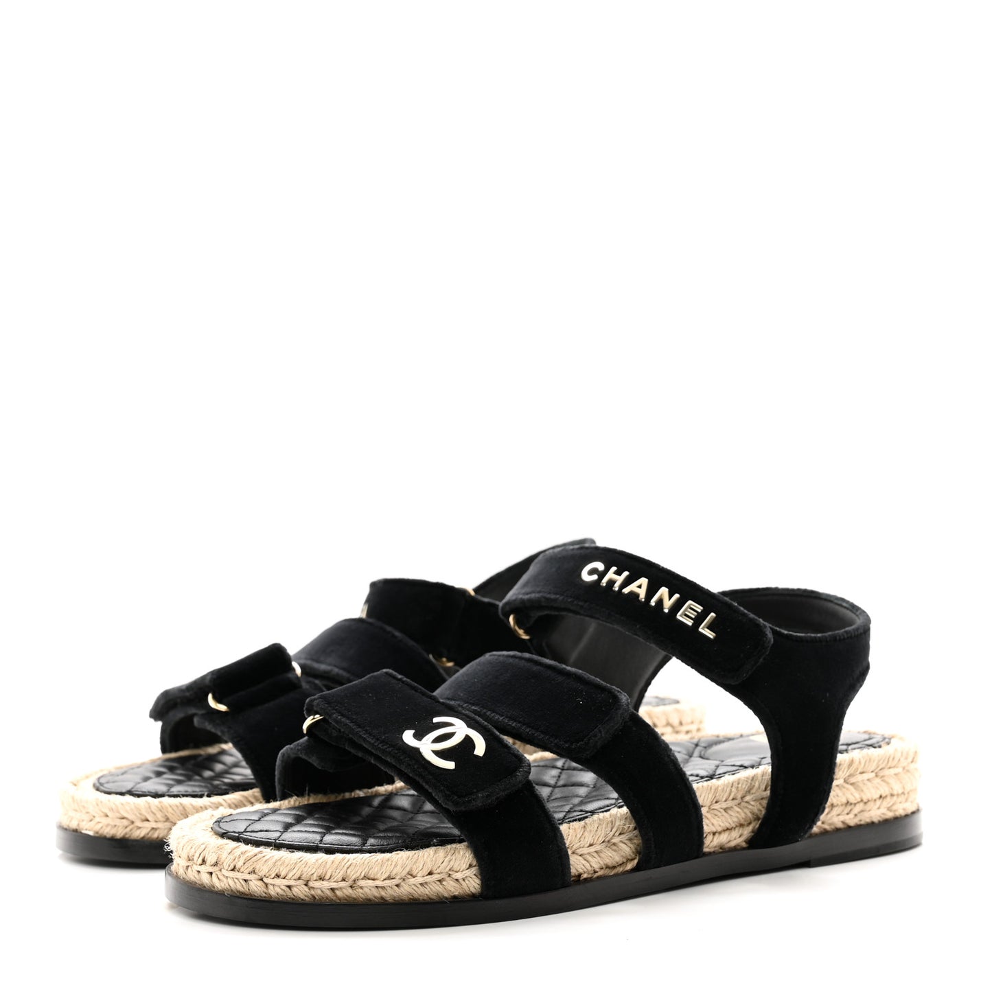 Velvet Lambskin CC Flat Sandals 40 Black