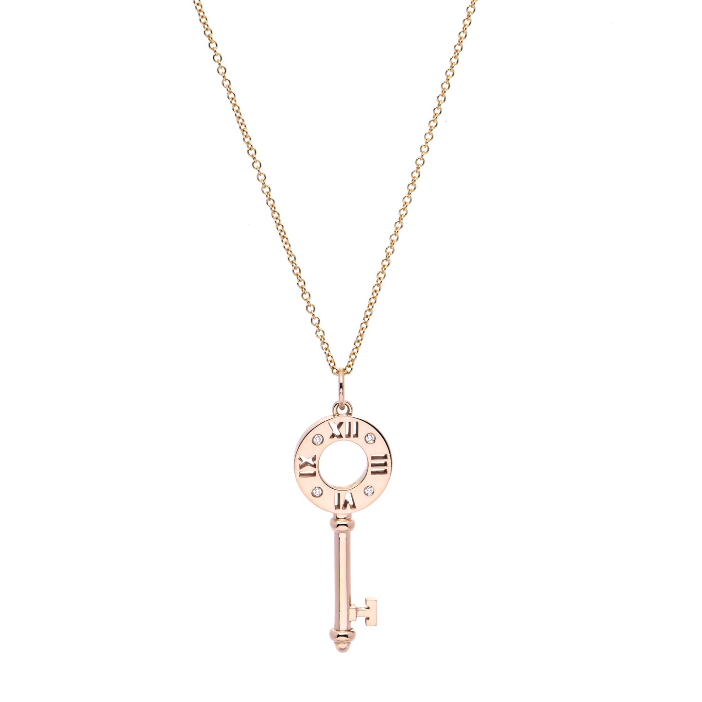 18K Rose Gold Diamond Atlas Pierced Key Pendant Necklace