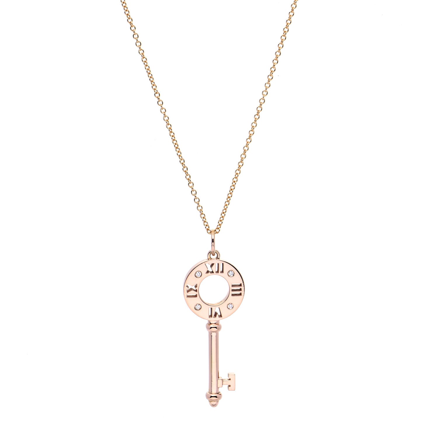 Tiffany 18K Rose Gold Diamond Atlas Pierced Key Pendant Necklace 1 of 7