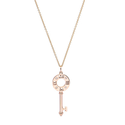 Tiffany 18K Rose Gold Diamond Atlas Pierced Key Pendant Necklace 1 of 7