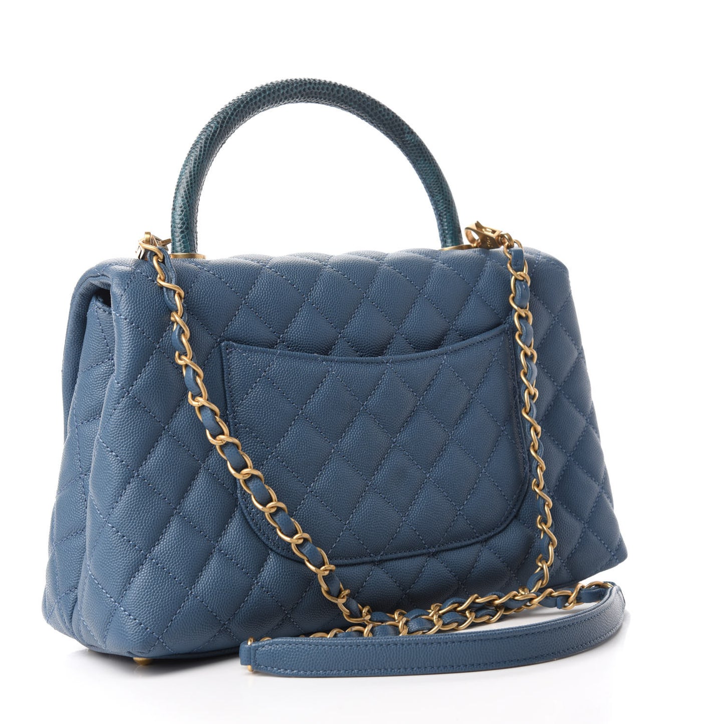 Caviar Lizard Quilted Small Coco Handle Flap Blue