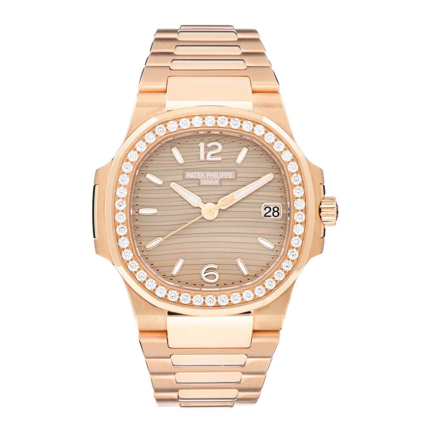 18K Rose Gold Diamond 32mm Nautilus Quartz Watch Brown 7010/1R-012