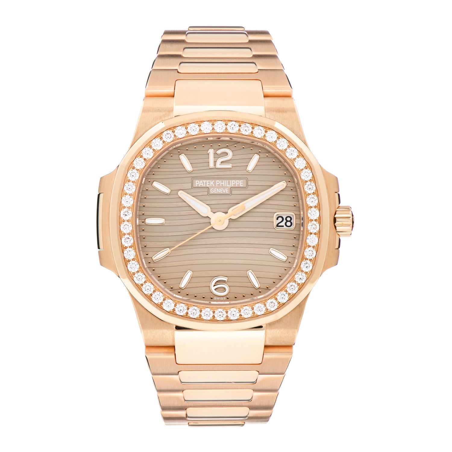 Patek Philippe 18K Rose Gold Diamond 32mm Nautilus Quartz Watch Brown 7010/1R-012 1 of 5