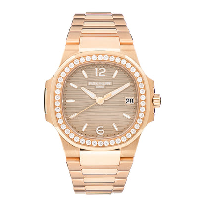 Patek Philippe 18K Rose Gold Diamond 32mm Nautilus Quartz Watch Brown 7010/1R-012 1 of 5