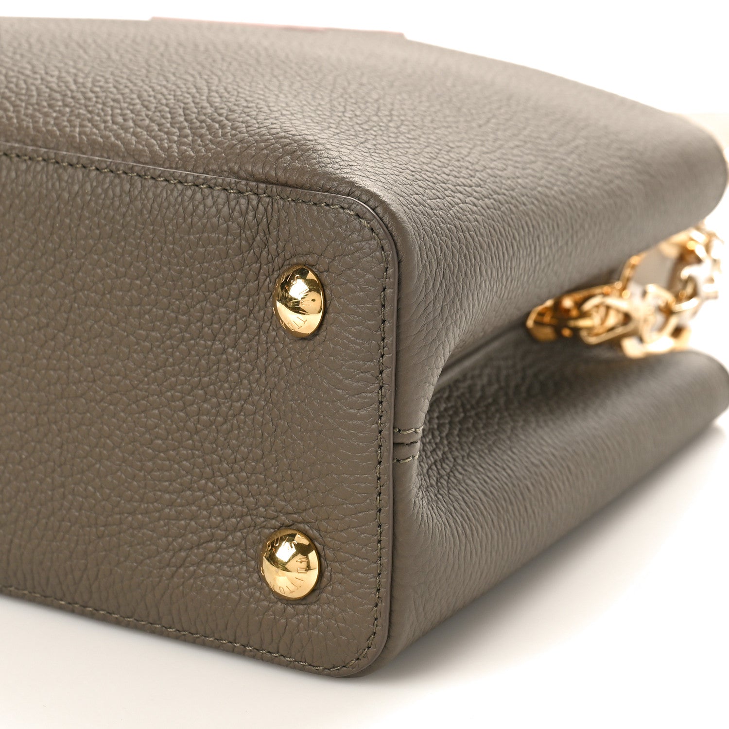 Louis Vuitton Taurillon Capucines MM Smokey Brown Green Creme Pink 8 of 8