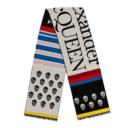 Alexander McQueen Wool Skull Stripes Logo Scarf Multicolor 2 of 4