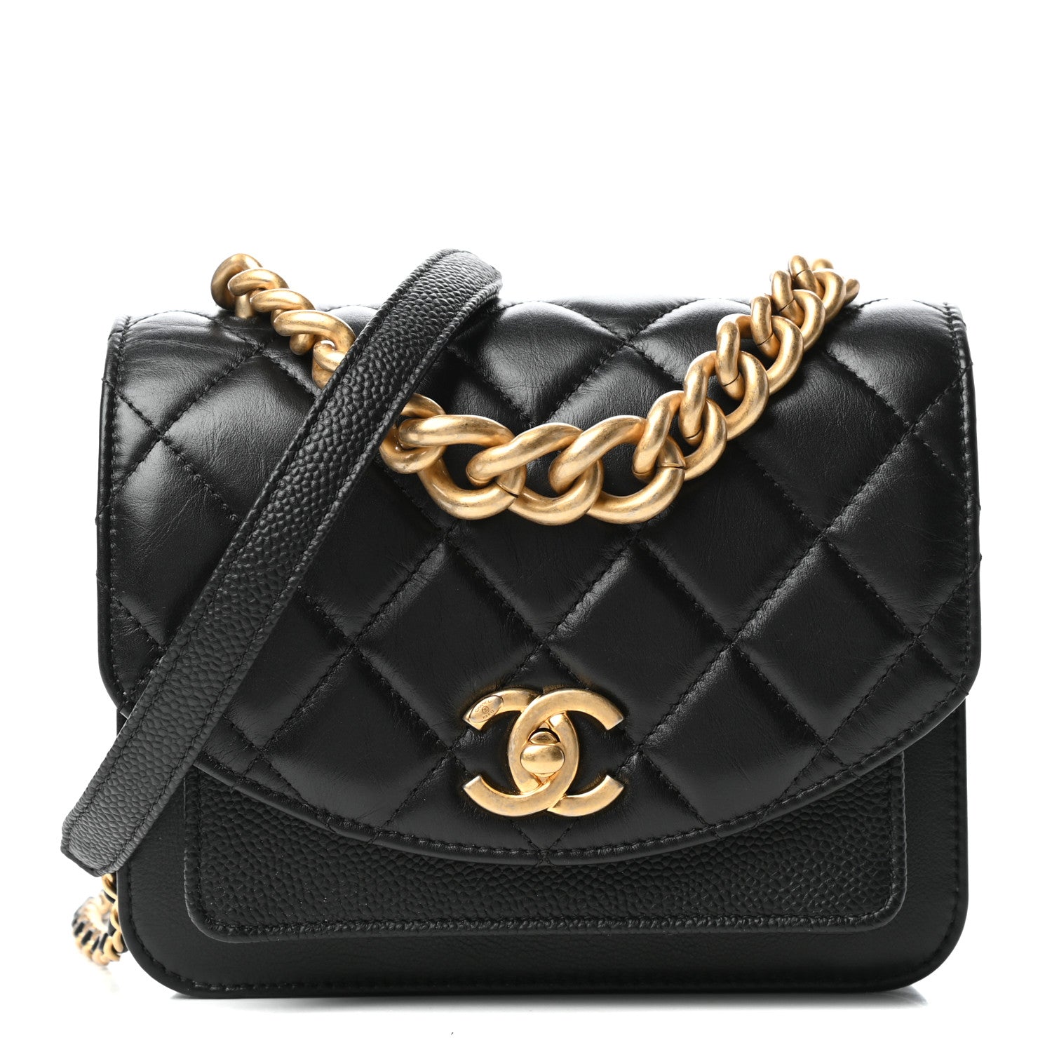 Chanel Calfskin Caviar Quilted Mini Chain Handle Flap Black 1 of 10