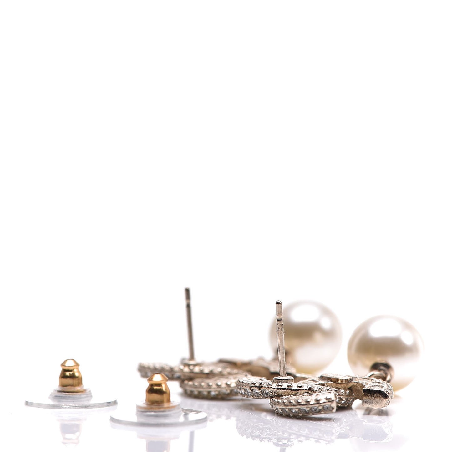 Crystal Pearl CC Drop Earrings Gold