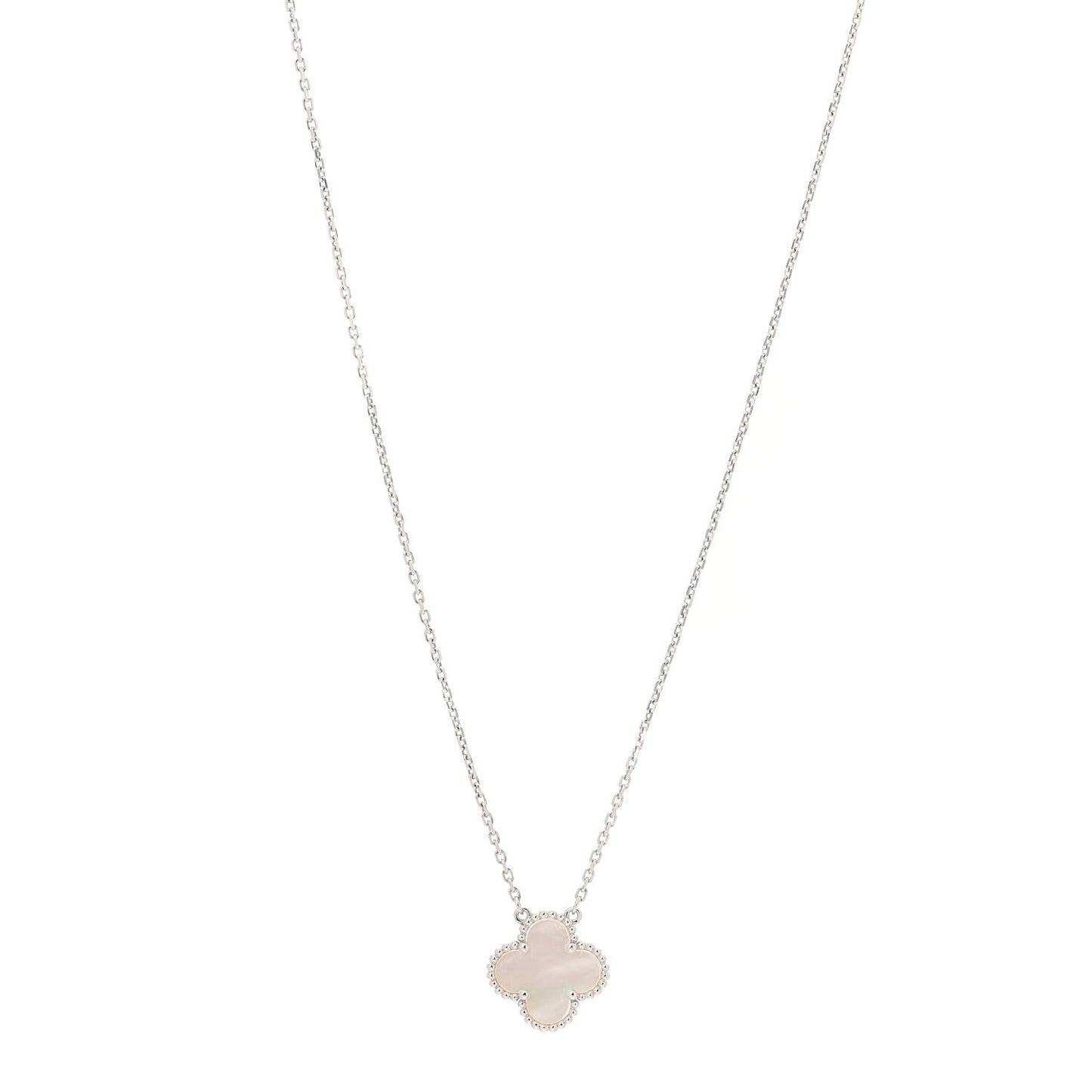 18K White Gold Mother of Pearl Vintage Alhambra Pendant Necklace