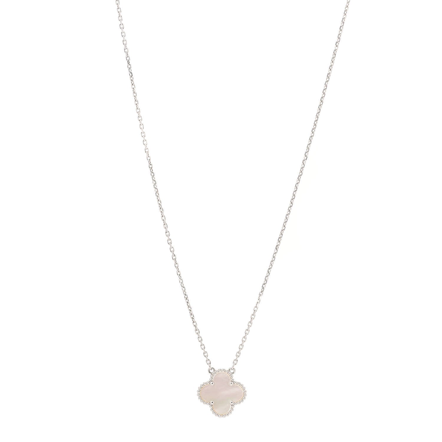 Van Cleef & Arpels 18K White Gold Mother of Pearl Vintage Alhambra Pendant Necklace 1 of 5