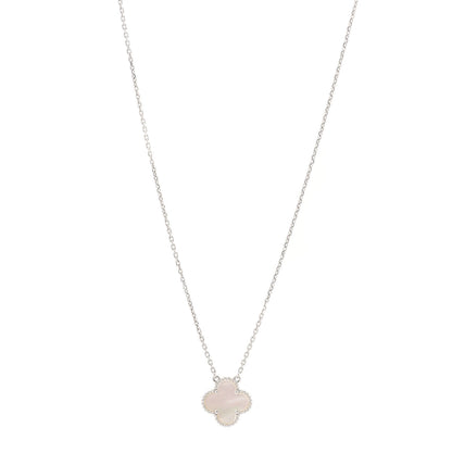 Van Cleef & Arpels 18K White Gold Mother of Pearl Vintage Alhambra Pendant Necklace 1 of 5