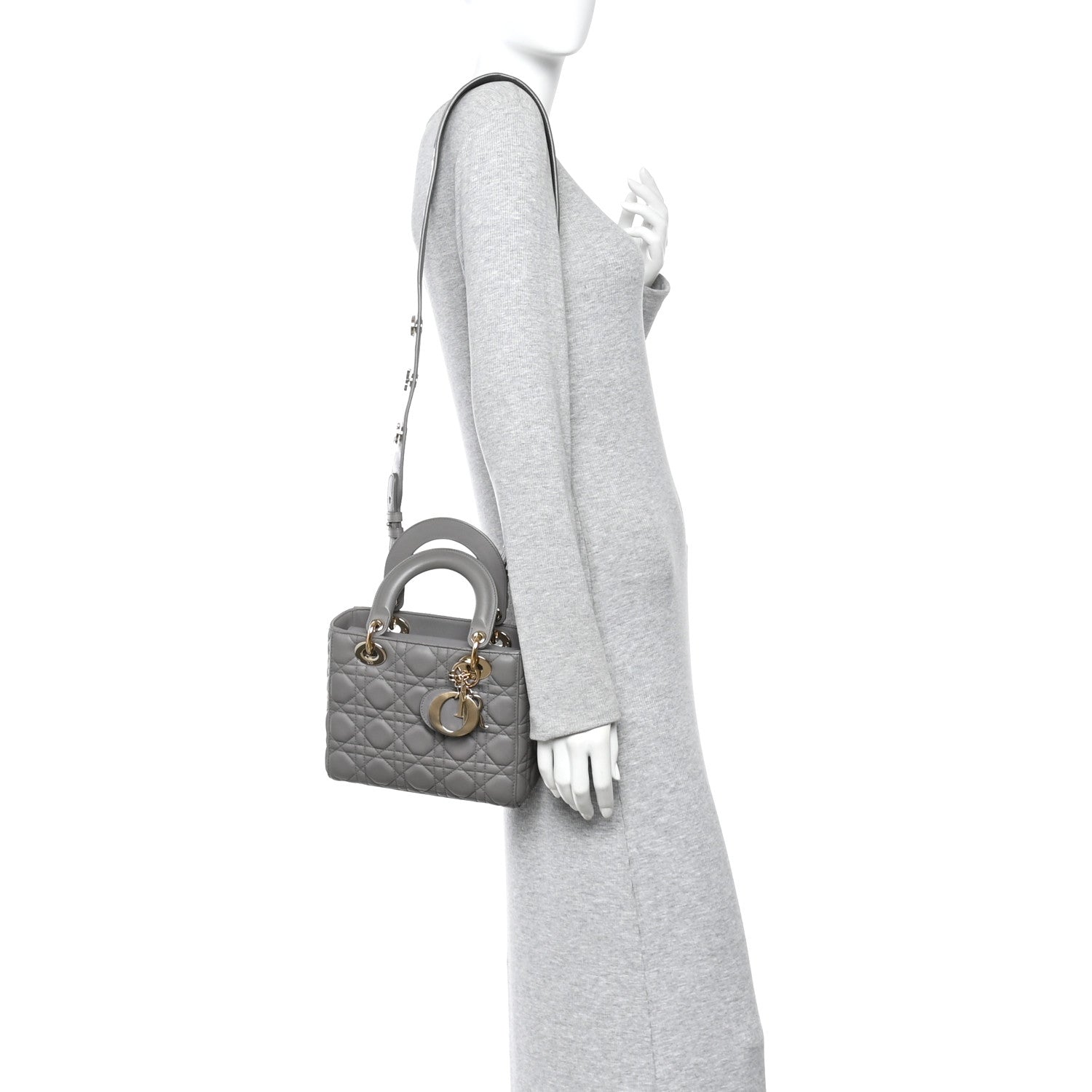 Christian Dior Lambskin Cannage Small Lucky Badges My Lady Dior Grey 2 of 9