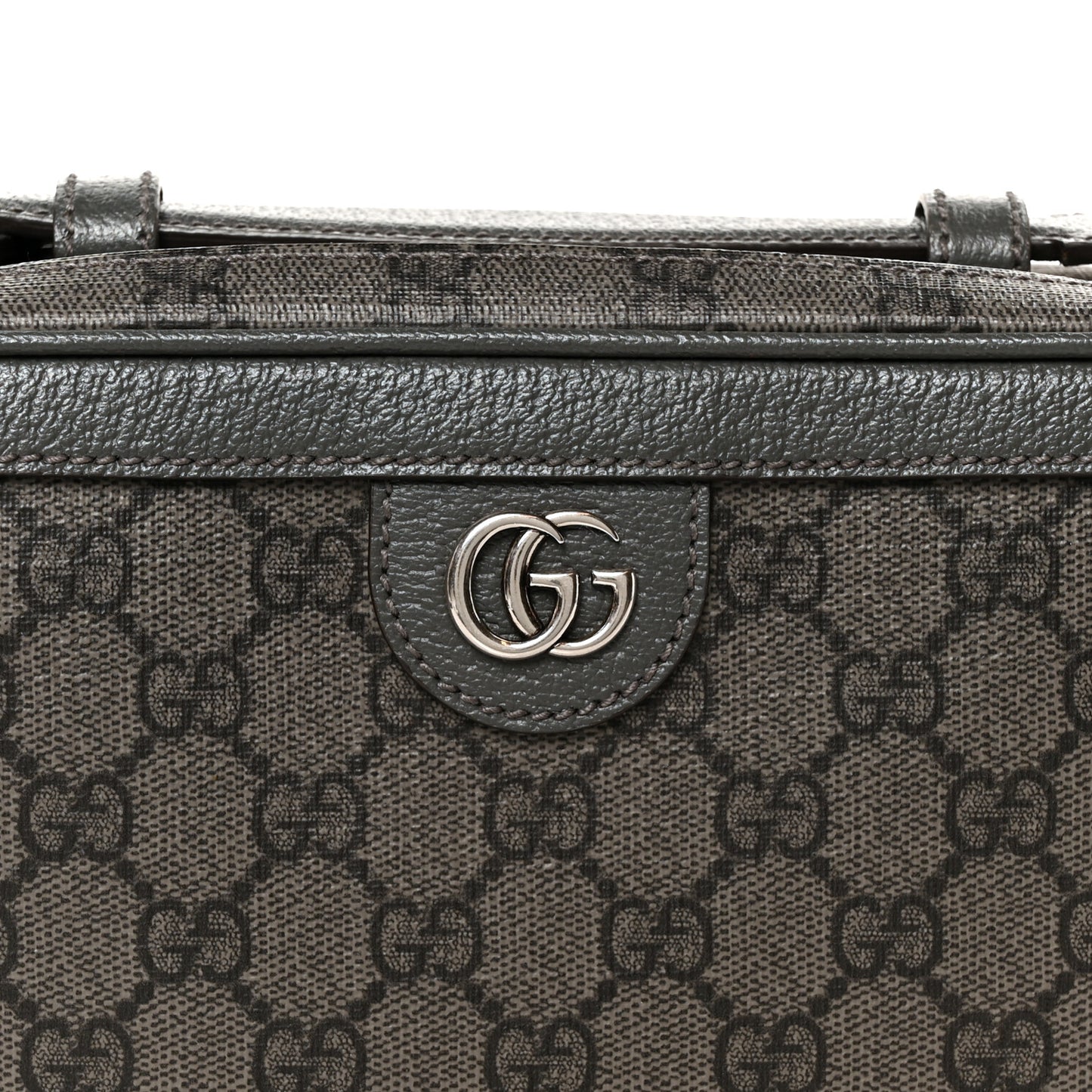 GG Supreme Monogram Textured Dollar Calfskin Small Ophidia Top Handle Shoulder Bag  Grey Black Graphite Grey
