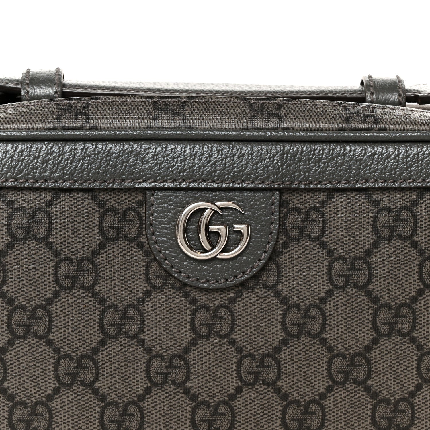 Gucci GG Supreme Monogram Textured Dollar Calfskin Small Ophidia Top Handle Shoulder Bag  Grey Black Graphite Grey 9 of 11