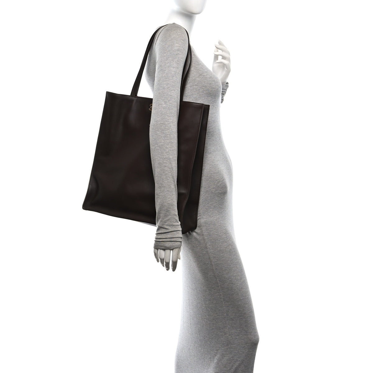 Calfskin Shopping Bag Dark Brown