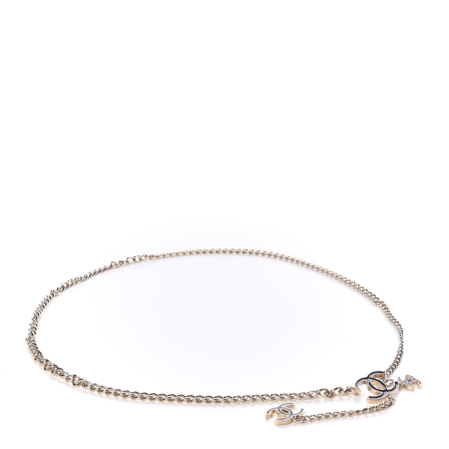 Enamel CC Chain Logo Belt Gold Black