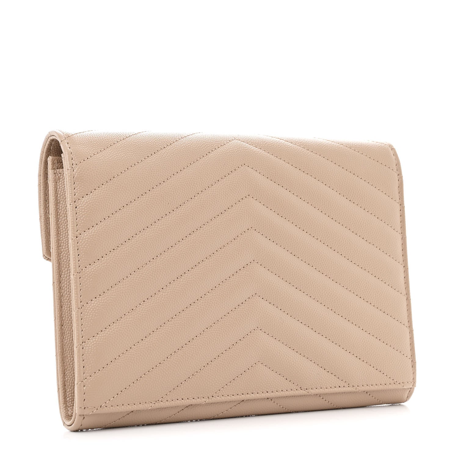 Saint Laurent Grain De Poudre Matelasse Chevron Monogram Envelope Clutch Dark Beige 3 of 8