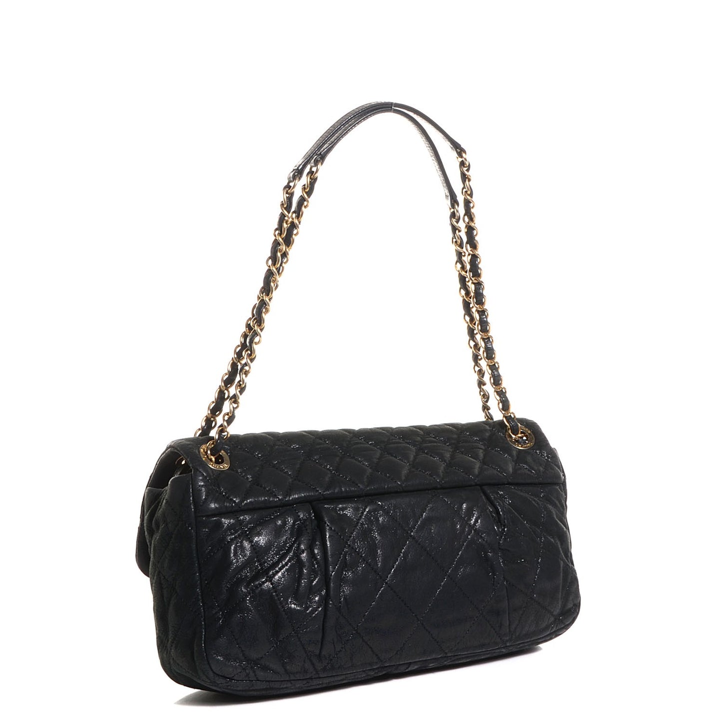 Iridescent Calfskin Chic Quilt Large Flap Black