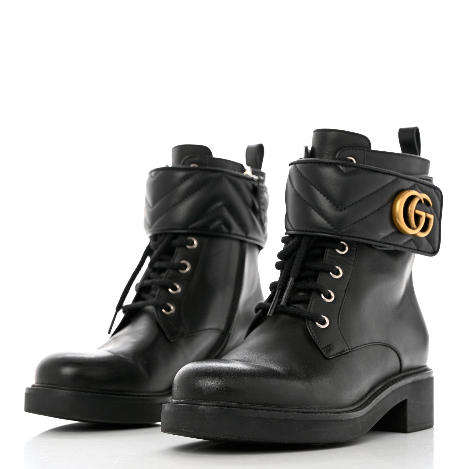 Gucci Flores Calfskin Nappa Matelasse GG 40mm Ankle Boots 37.5 Black 3 of 11