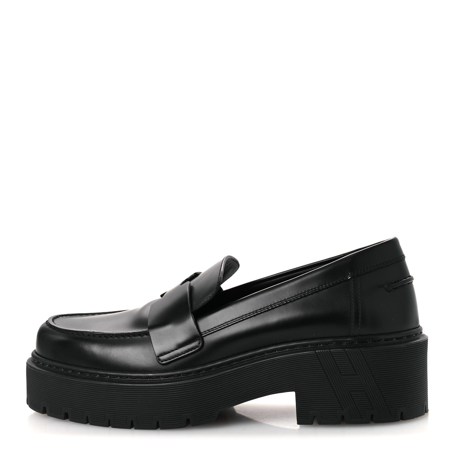 Hermes Glazed Calfskin Womens Hitch Loafers 38 Black 1 of 12