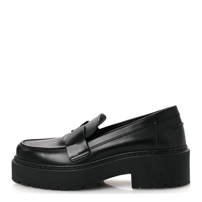 Hermes Glazed Calfskin Womens Hitch Loafers 38 Black 1 of 12