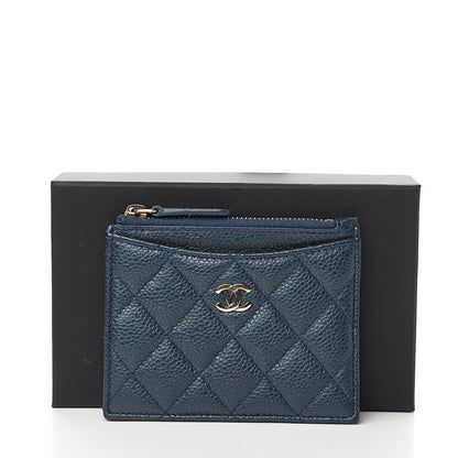 Chanel Metallic Caviar Quilted CC Zip Card Holder Dark Blue 6 of 6