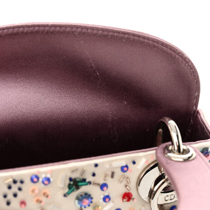 Christian Dior Satin Embroidered Beaded Mini Lady Dior Pink Multicolor 10 of 13
