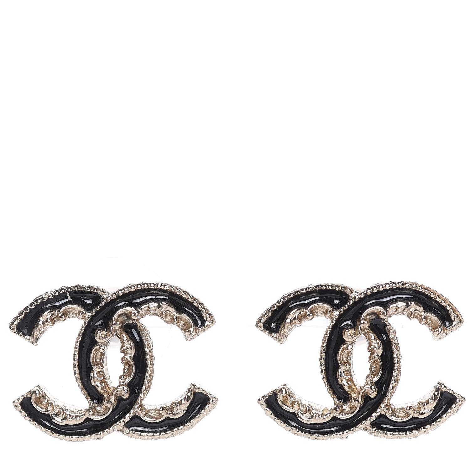 Chanel Enamel CC Baroque Earrings Black Gold 1 of 5