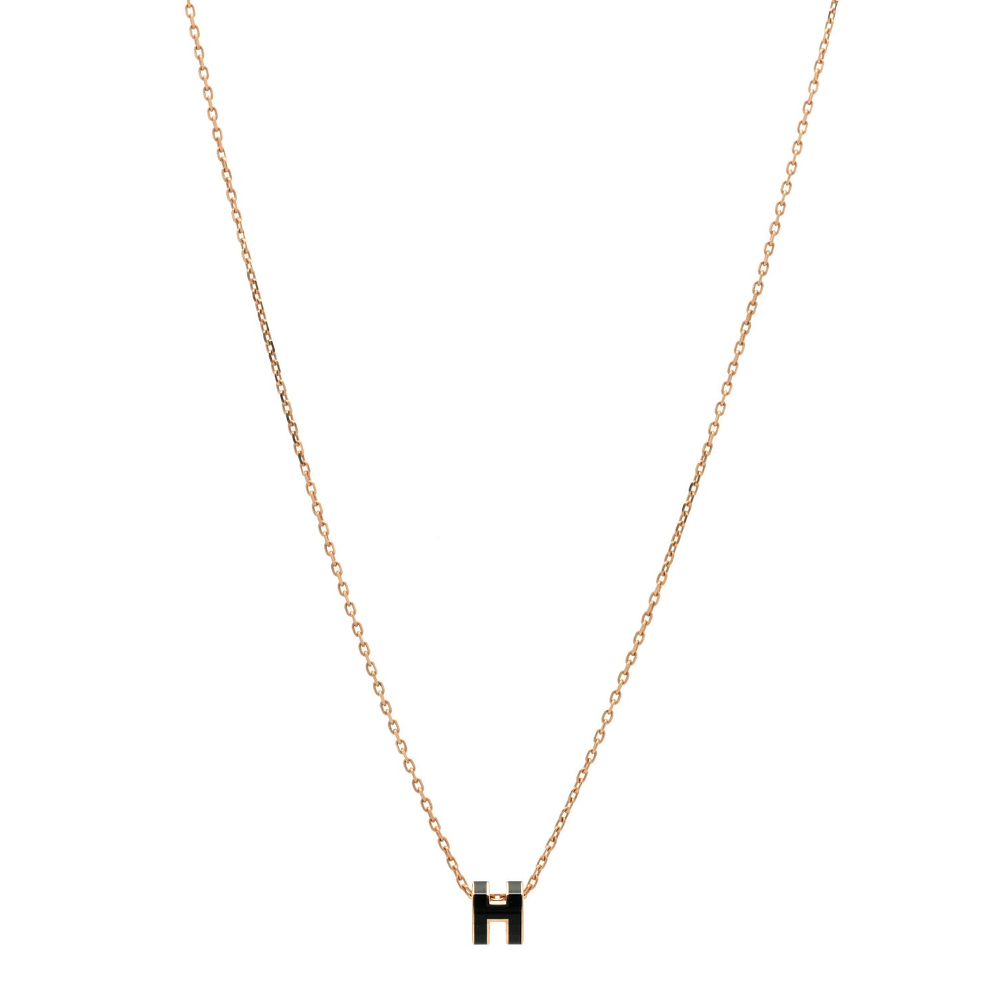 Lacquered Rose Gold Mini Pop H Pendant Necklace Black
