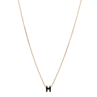 Hermes Lacquered Rose Gold Mini Pop H Pendant Necklace Black 1 of 5