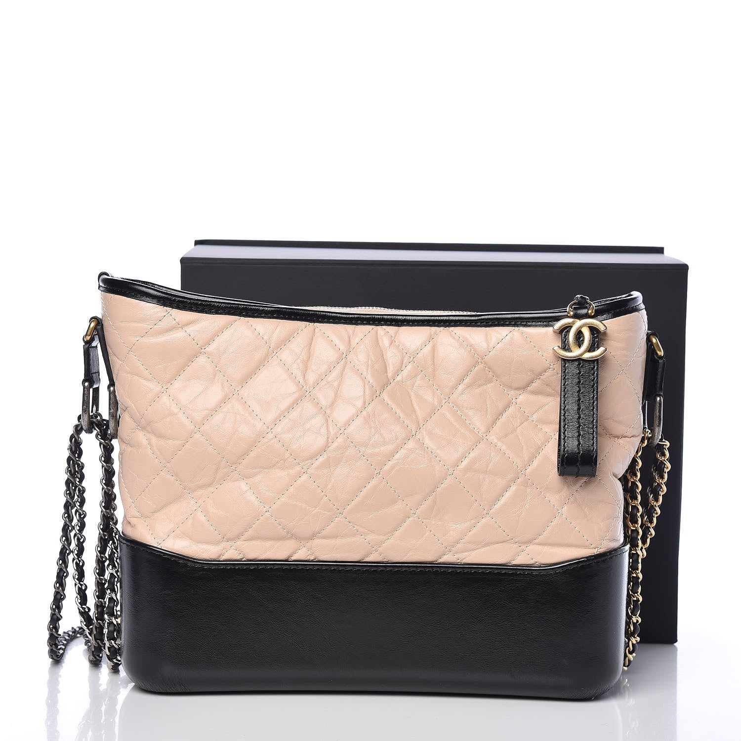 Chanel Aged Calfskin Quilted Medium Gabrielle Hobo Beige Black 14 of 14