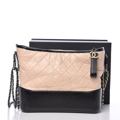 Chanel Aged Calfskin Quilted Medium Gabrielle Hobo Beige Black 14 of 14