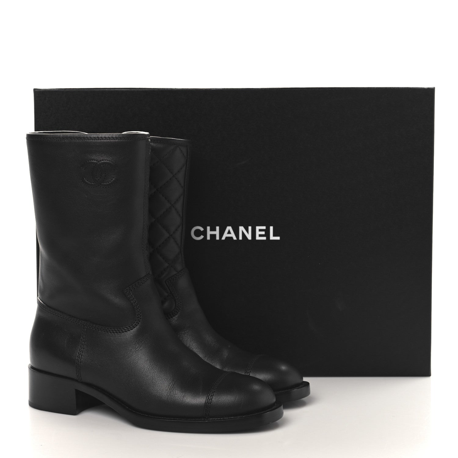 Chanel Calfskin Quilted CC Logo Mid Calf Boots 39 Black 9 of 9